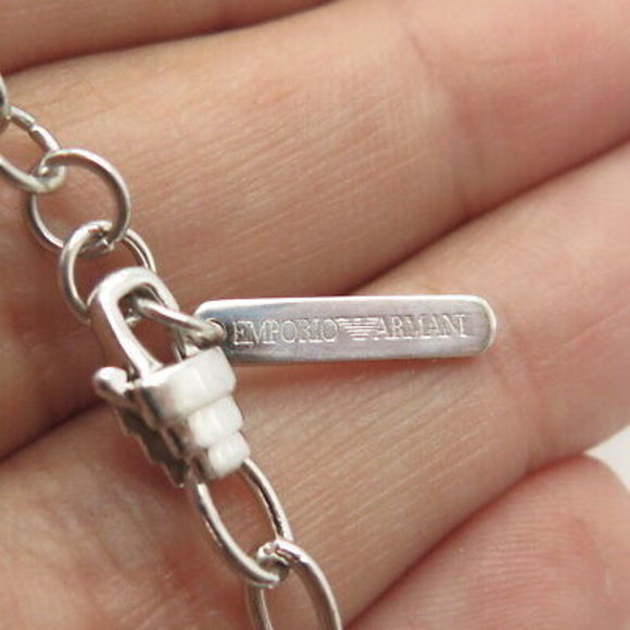 925 Sterling Silver EMPORIO ARMANI Italy Black Onyx Heart Necklace 18" - Picture 7 of 10